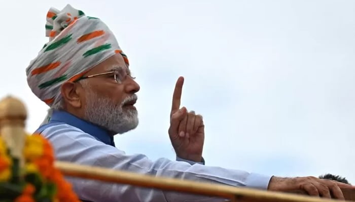 The Indian Prime Minister, Narendra Modi, speaks during the celebrations to commemorate the 75th anniversary of Independence in the Red Fort in New Delhi. - AFP/file