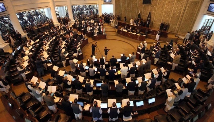 An internal view of an assembly session of Khyber Pakhtunkhwa in Peshawar on February 28, 2024. - PPI