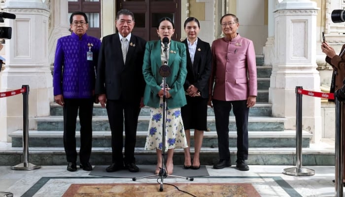 Thailand's prime minister Paetongtran Shinawatra speaks after Thailand's Constitutional Court suspended her from the duty waiting for a case in search of her dismissal, in the Government's house in Bangkok, Thailand, on July 1, 2025.
