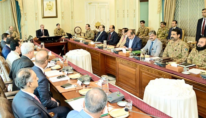 Prime Minister Shehbaz Sharif presides over a review meeting of the Steering Committee of Contaratrerrorism in Islamabad, on July 31, 2025. - Radio Pakistan