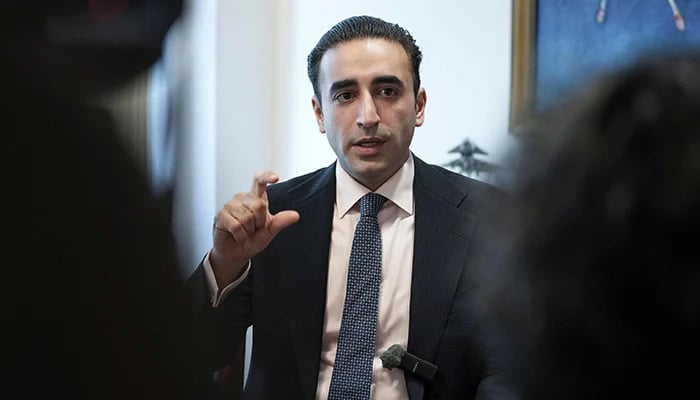 The president of the PPP, Bilawal Bhutto-Zardari, speaks during an interview with AFP at the Pakistani Embassy in Washington, DC. - AFP/file