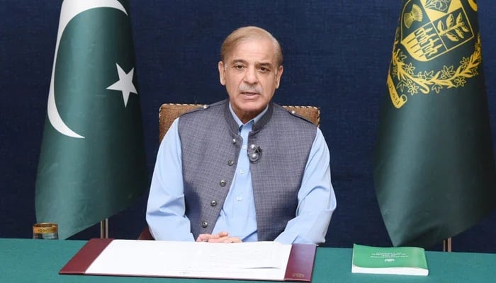 Prime Minister Shehbaz Sharif addresses La Nación on May 27, 2022. - Screengrab through Twitter/@Abubakarumer