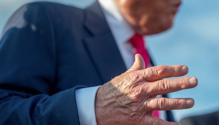 The image shows the hand of US President Donald Trump. - Reuters/file