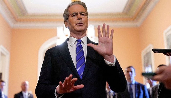 The United States Secretary of the United States, Scott Besent, talks to journalists at the Capitol in Washington, DC, USA, June 27, 2025. - Reuters