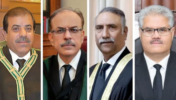 (From the left) Judges Rozi Khan, Junaid Ghaffar, Sarfaz Dogar and Atiq Shah. - Superior Court websites
