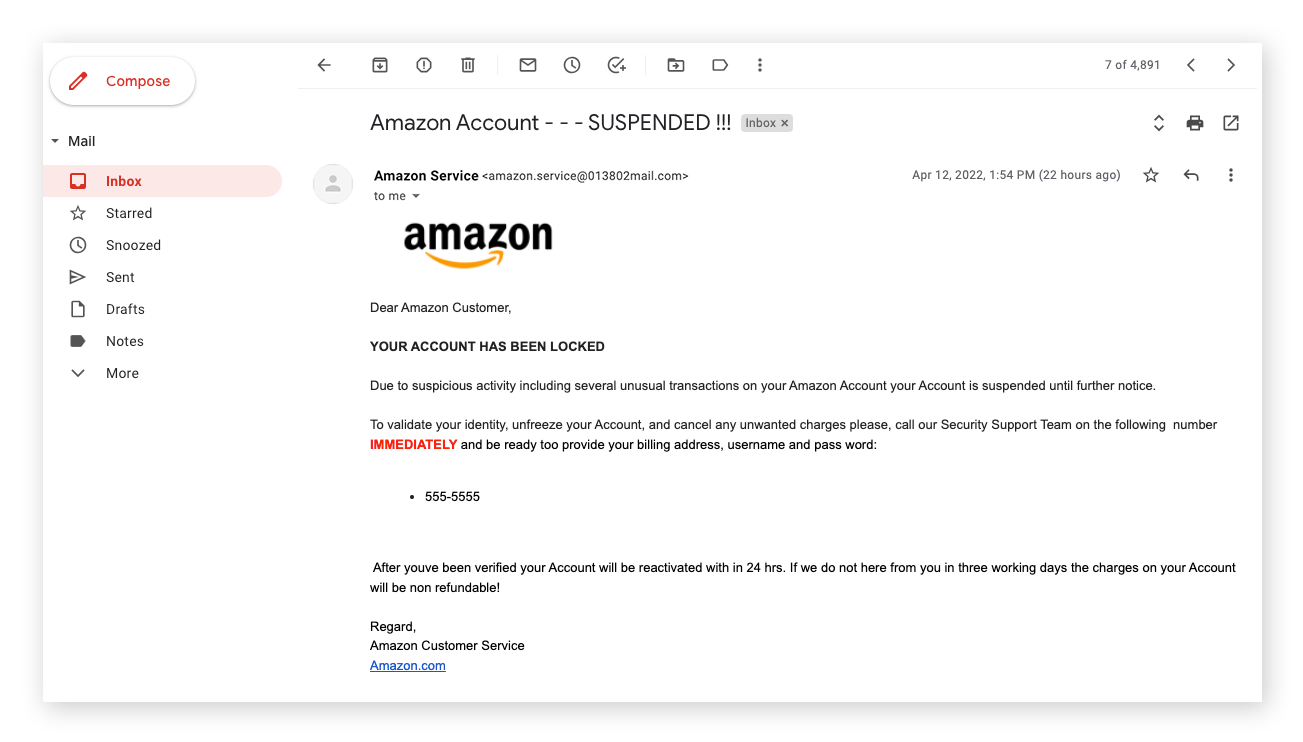 False Amazon email