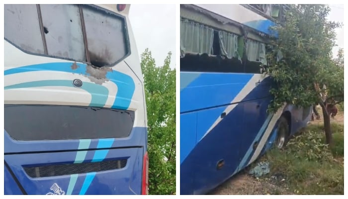 The passenger bus that was criticized in Kalat, Baluchistan, July 16, 2025. - Reporter