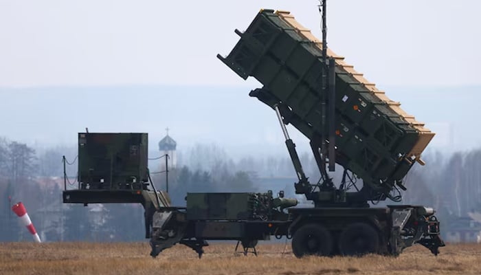 A Patriot Mim-104 of the US Army., A Surface missile system (SAM) shows at the Rzeszow-Jjaka airport, Poland, March 16, 2022.-Reuters