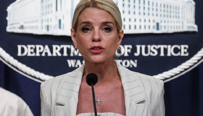 The United States Attorney General, Pam Bondi, attends a press conference in the Department of Justice in Washington, DC, USA, April 16, 2025. - Reuters