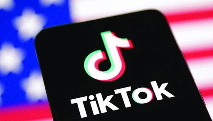 An illustration that shows the Tiktok logo on a mobile screen at the bottom of an American flag. - Reuters/file