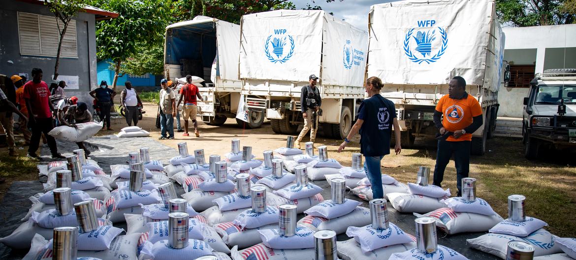 US food aid is prepared for delivery after flooding in Haiti in 2022. US food aid is prepared for delivery after flooding in Haiti in 2022.