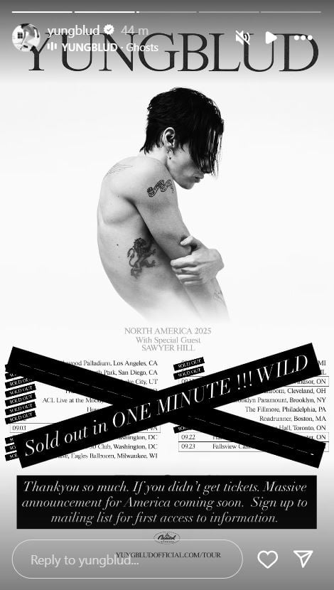 Yungblud celebrates the sale of new tour dates in a minute