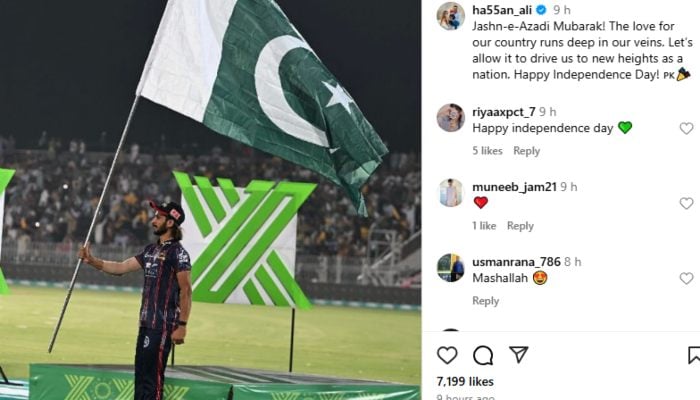 Hassan Ali commemorates August 14 with a message to the nation. - Instagram/@ha55an_ali