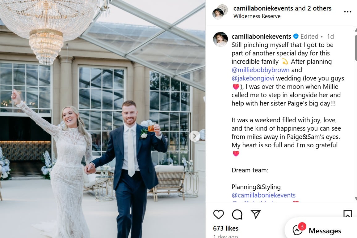 Millie Bobby Browns, the older sister, Paige, marries the intimate ceremony