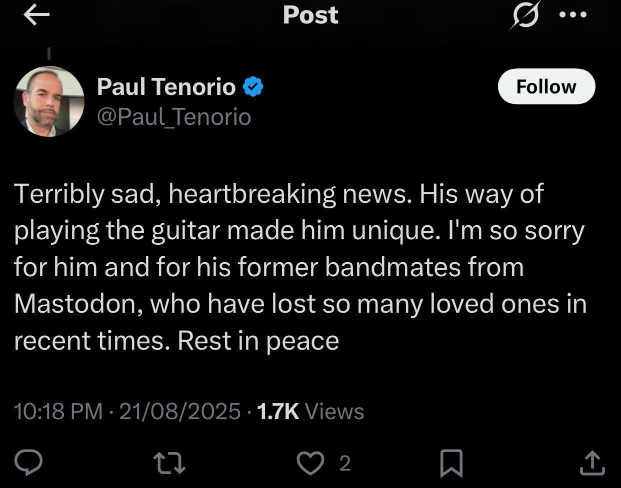 Fans react to the mastodon brental hinds tragic death co -founder