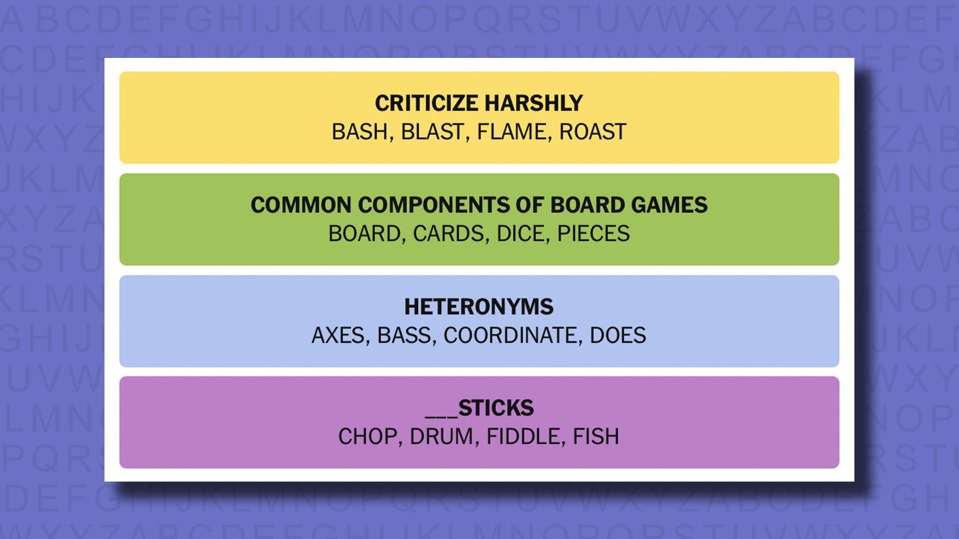 NYT Connections Answers for game 812 on a purple background