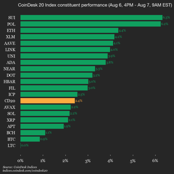 9AM COINDESK 20 UPDATE FOR 2025-08-07: Vertical
