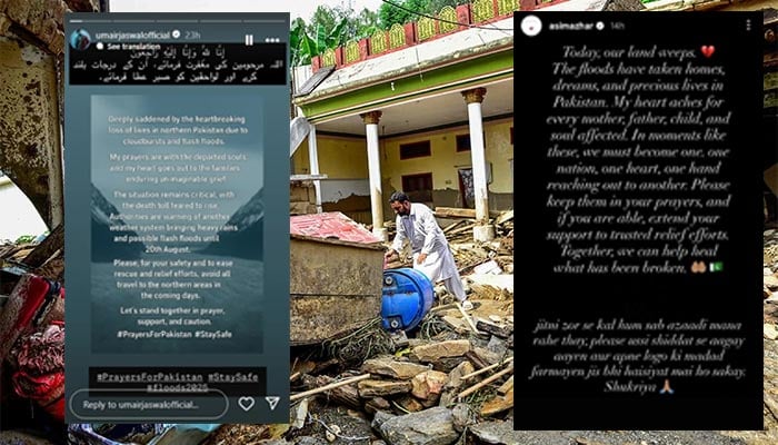 A man reviews his belongings at his house damaged one day after the sudden flood