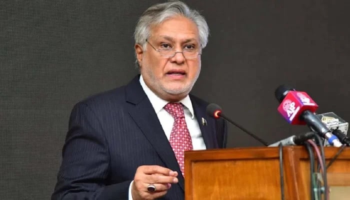 VicePrimer Minister and Minister of Foreign Affairs, Senator Ishaq Dar, addresses a seminar. - PID/file