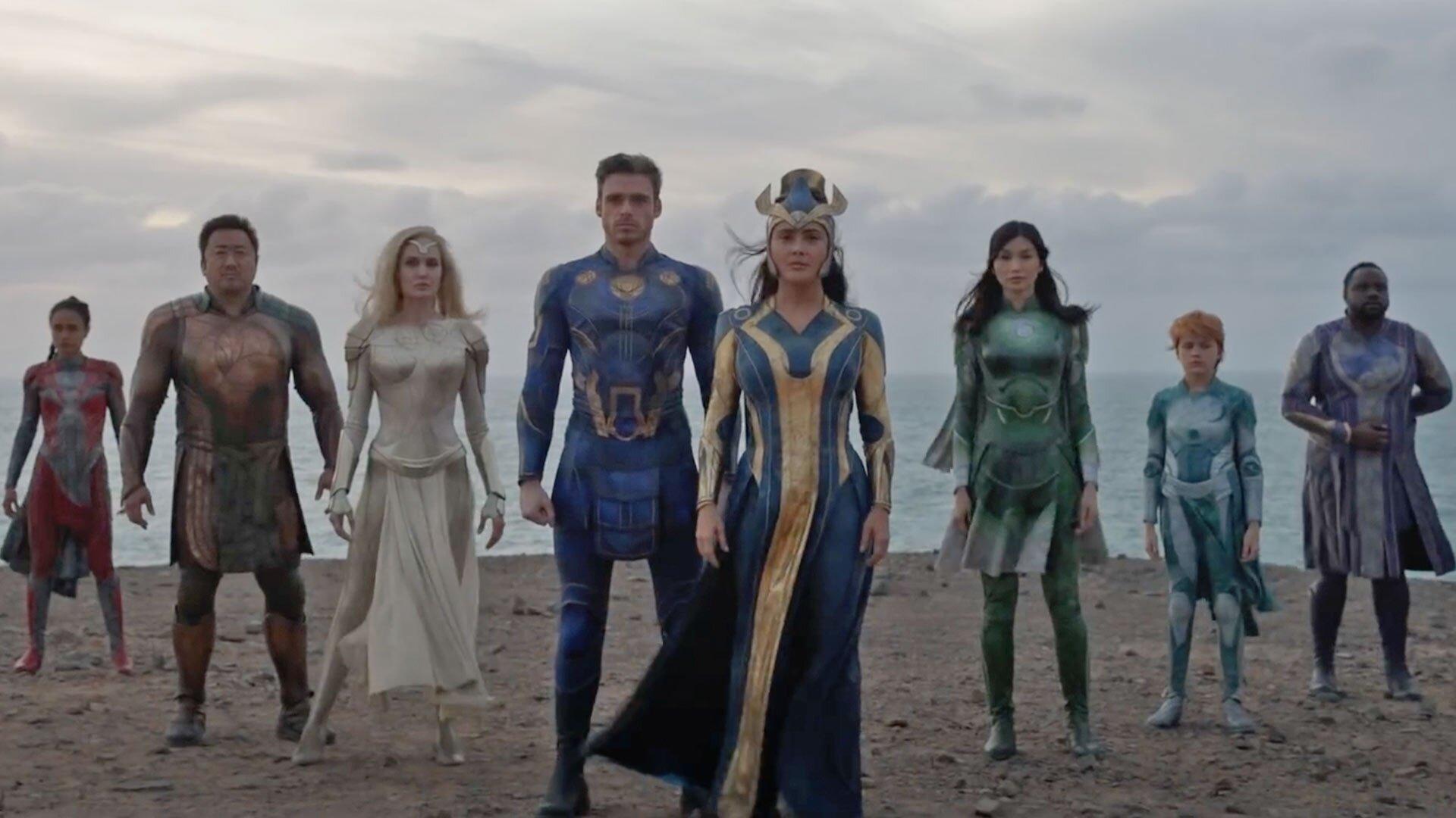 The cast of the Marvel 'S Eternals movie, including Richard Madden, Salma Hayek and Gemma Chan