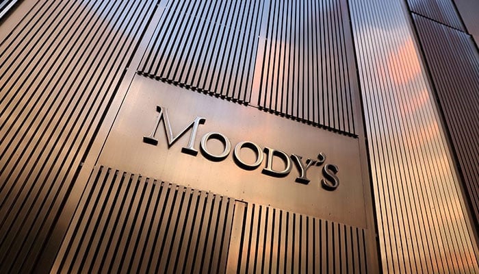 The signaling is seen outside the Moodys Corporation headquarters in Manhattan, New York, USA, November 12, 2021. - Reuters