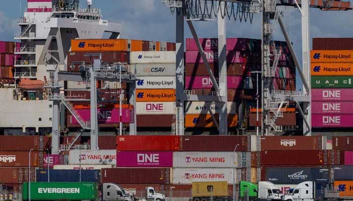 A load ship full of shipping containers is seen in the port of Oakland in Oakland, California, USA, on March 6, 2025. - Reuters