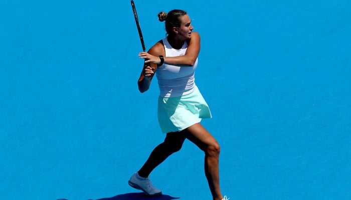 Aryna Sabalenka returns Elena Rybakina in Kazakhine during the Cincinnati Open at the Lindner Family Tennis Center on August 14, 2025 in Mason, Ohio. - AFP