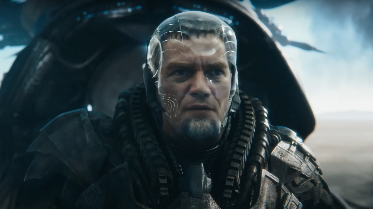 General Zod looks at a battlefield in the movie Flash