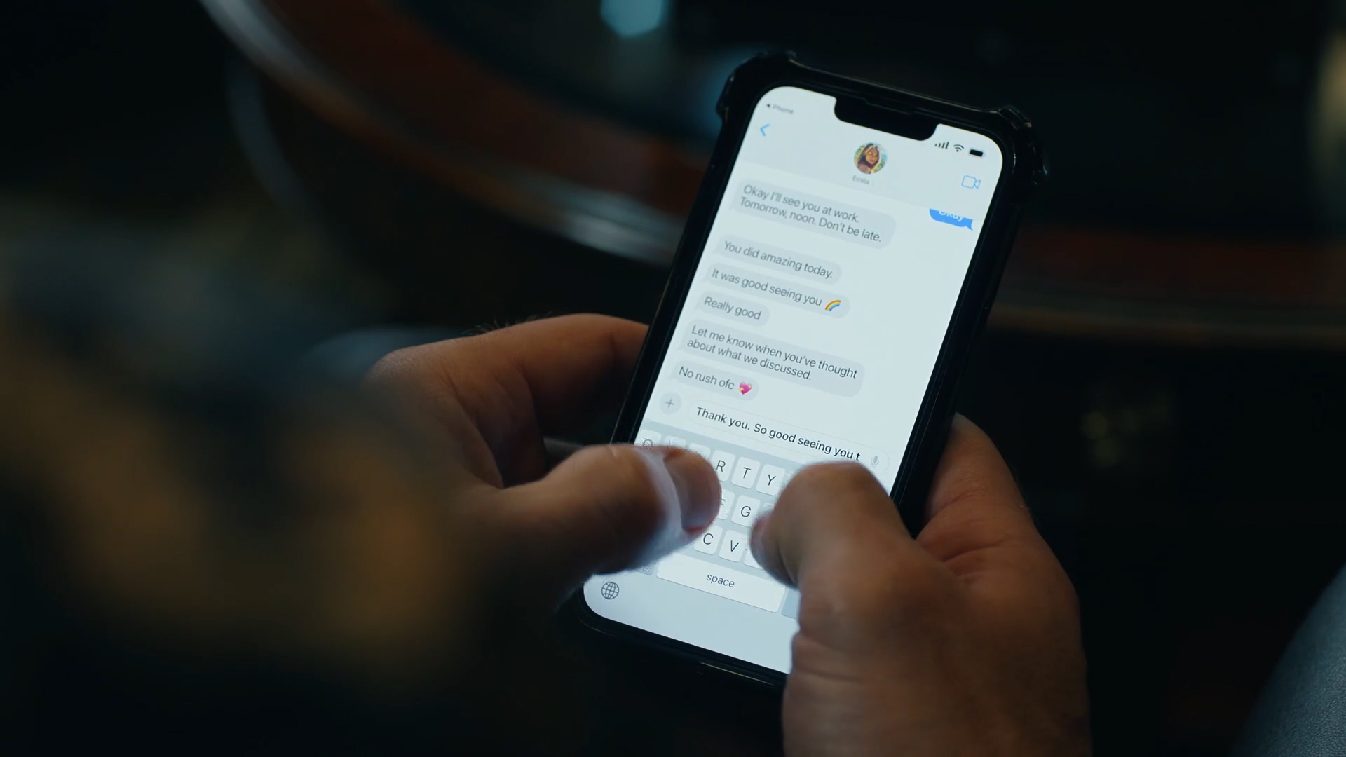 Chris Smith responding to a lot of text messages from Emilia Harcourt 2 in Peacemaker Season 2 Episode 3