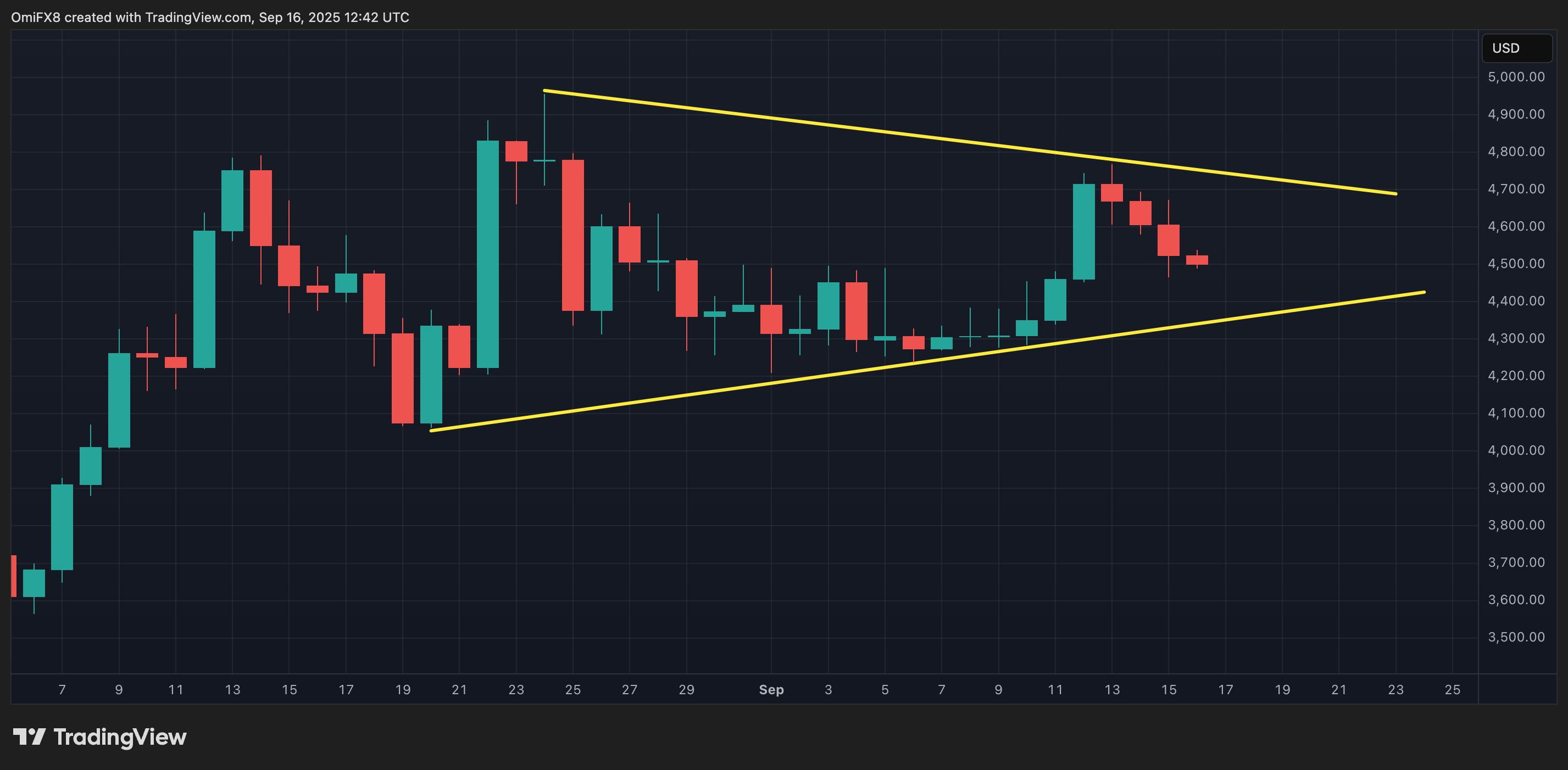 The daily Ether table in candle format. (TrainingView/Coindesk)