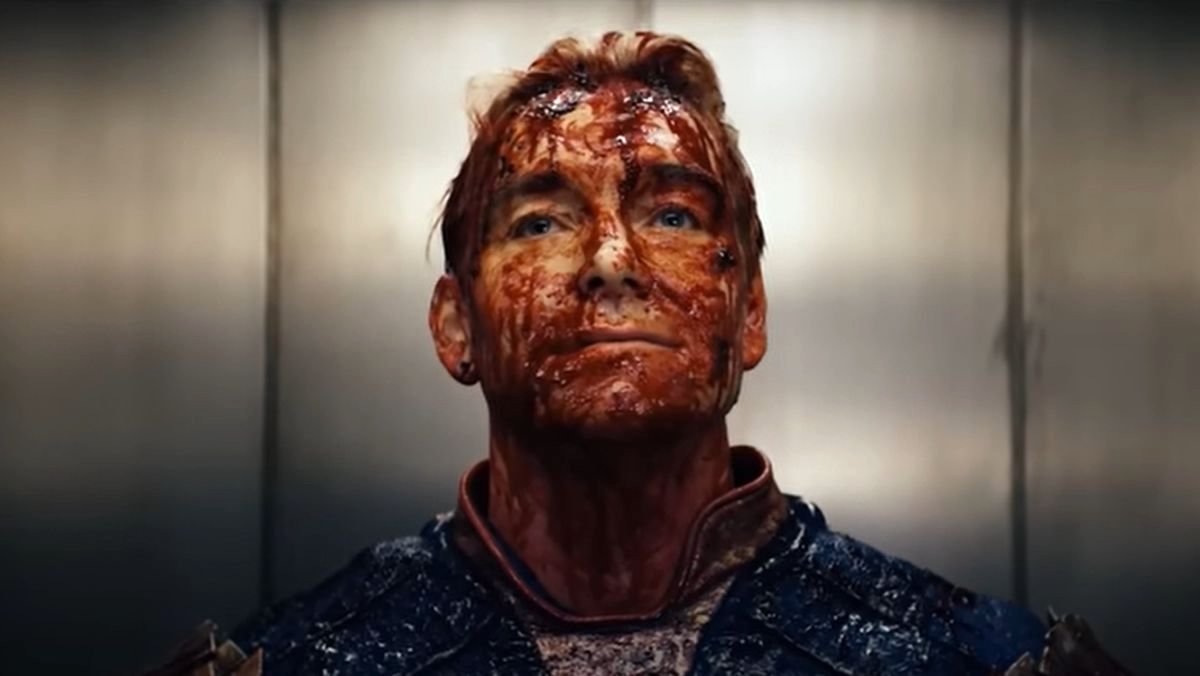 Homelander is in an elevator covered with blood in season 4 of children Episode 4