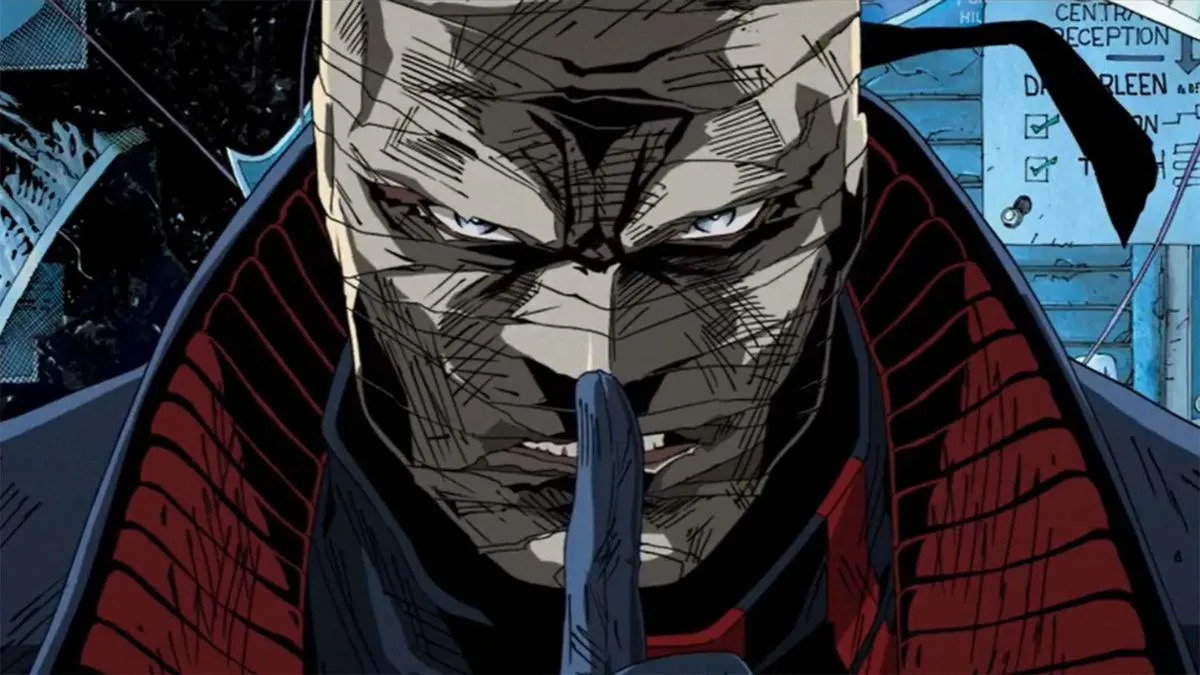 A close -up of Batman Villain Hush in a DC comic