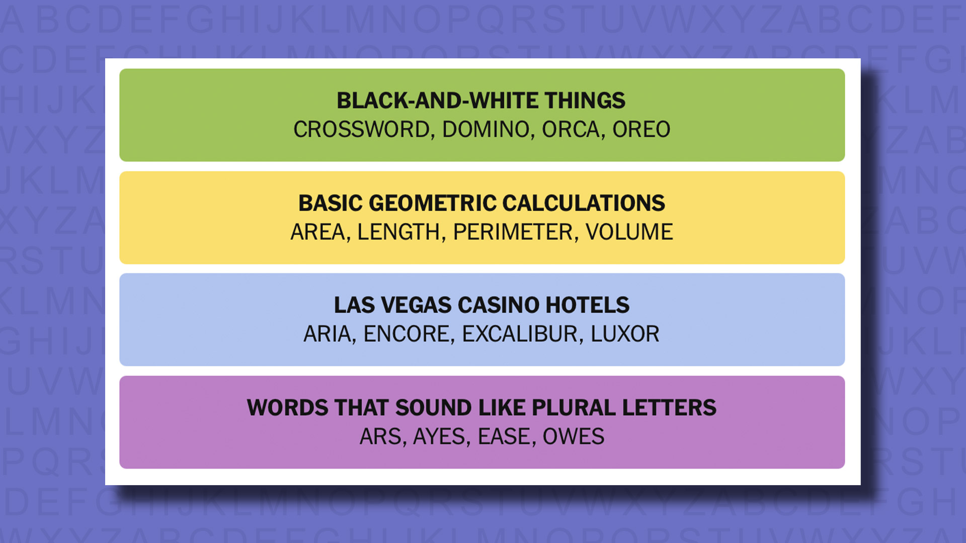 NYT Connections Answers for game 834 in a purple background