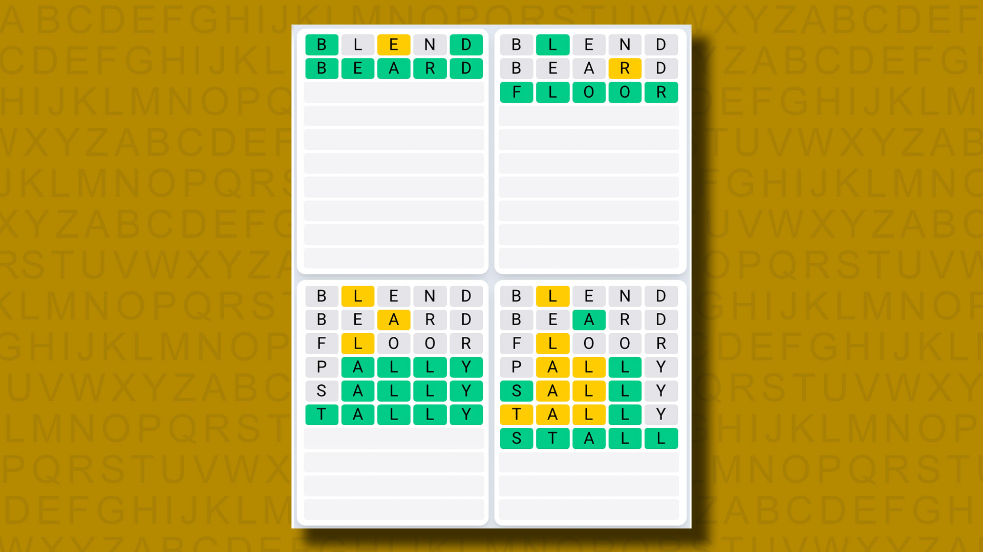 Quordle Daily Sequence Answers for game 1337 on a yellow background