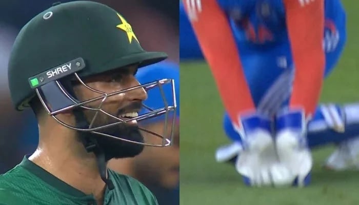This collage of the image shows Pakistans Fakhar Zaman (left) reacting to his dismissal and Indies Sanju Samson collecting the ball during his match of the Asia Acci T20 Cup in the Dubai International Cricket Stadium in Dubai on September 21, 2025.
