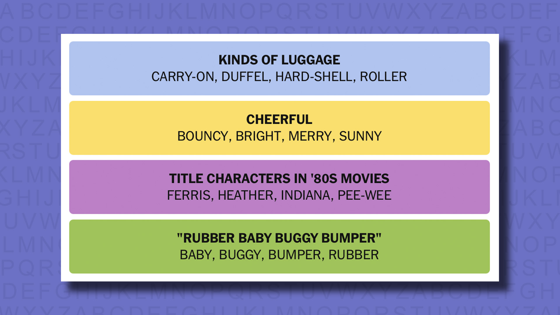 NYT Connections Answers for game 835 on a purple background