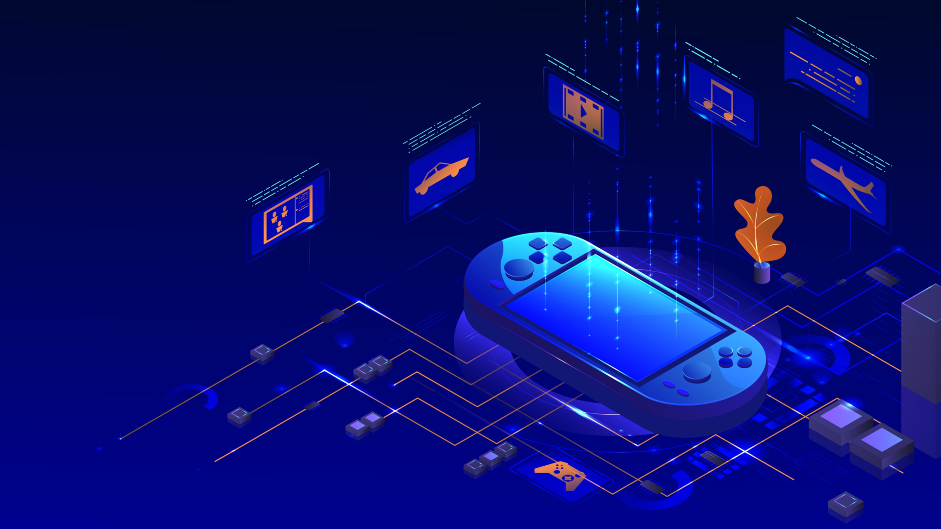 Vector isometric illustration of a hand game console