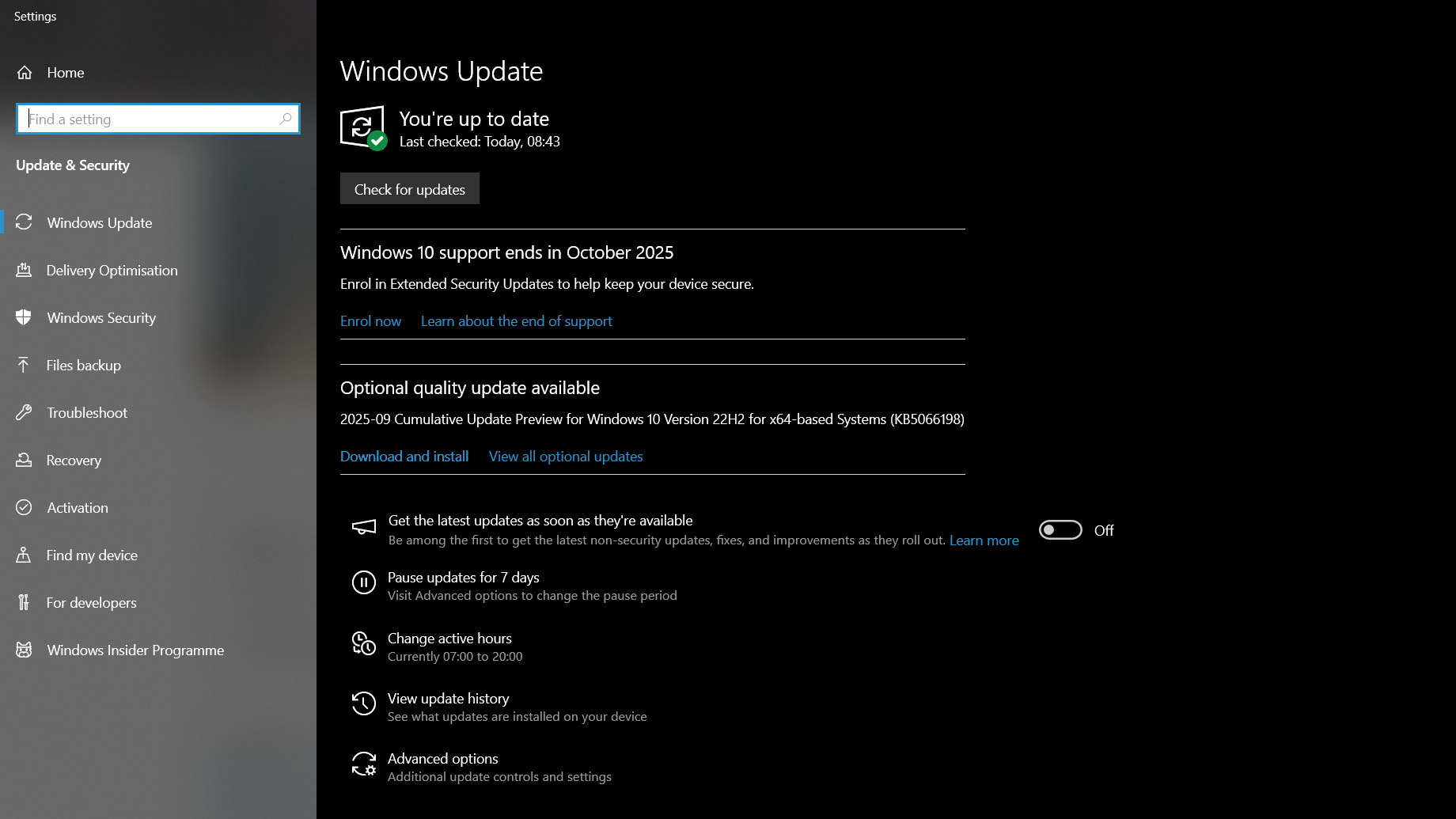 Windows 10 is part of the extended support option in Windows Update