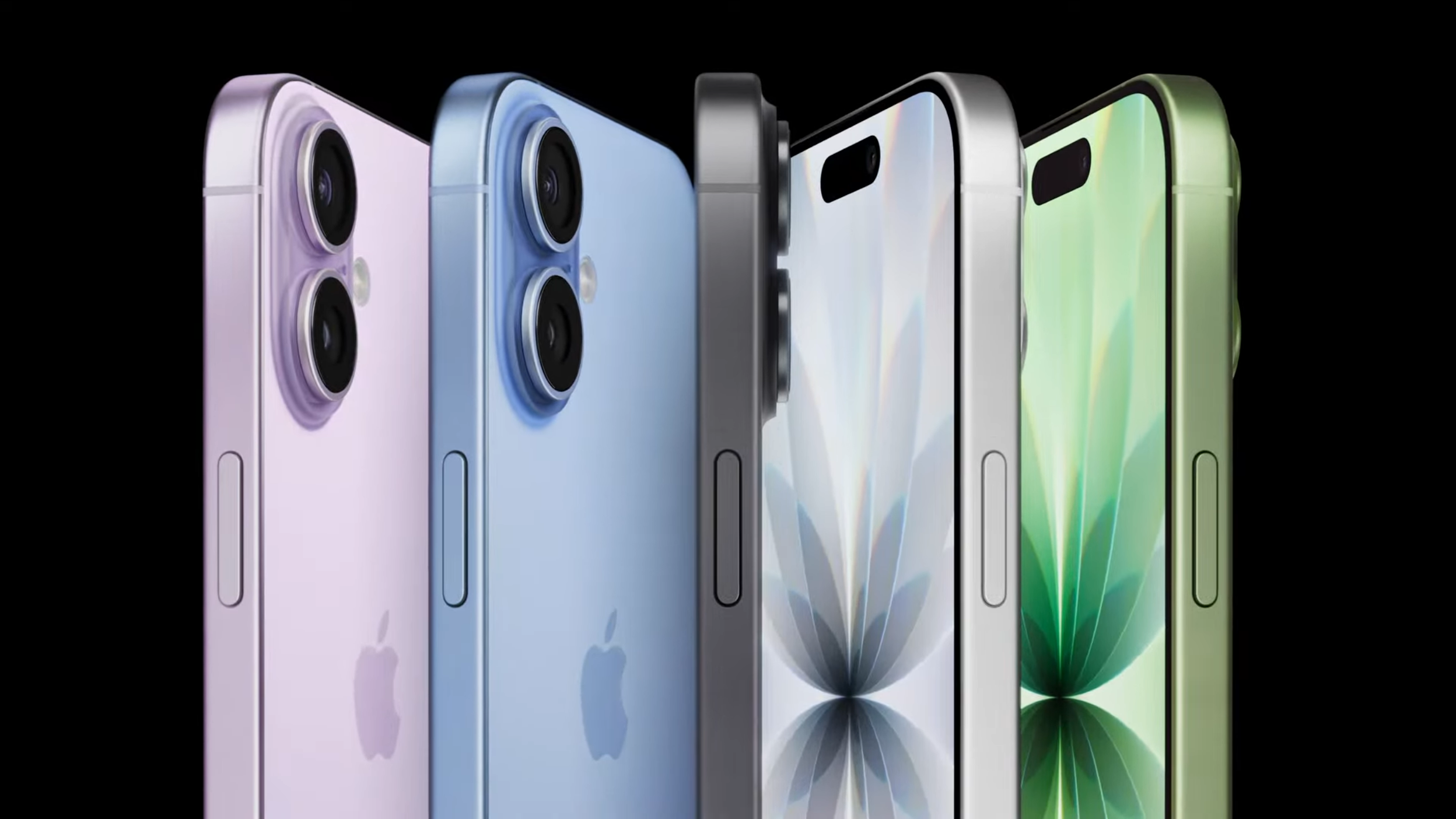 iPhone 17 range in five colors on a black background