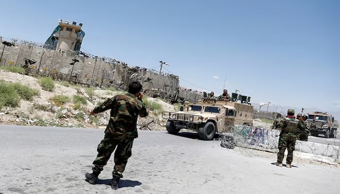 The Afghan soldiers are the guard at a control point outside the US Bagram Bag