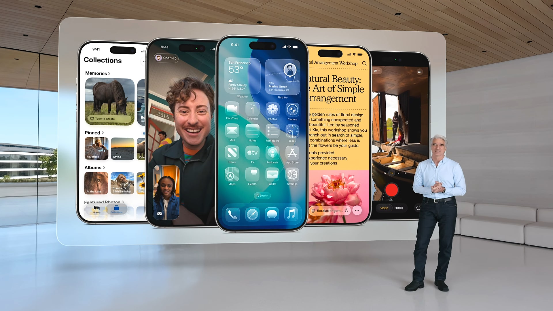 Apple Craig Federight presents iOS 26 at the company's World Developer Conference (WWDC) in June 2025.