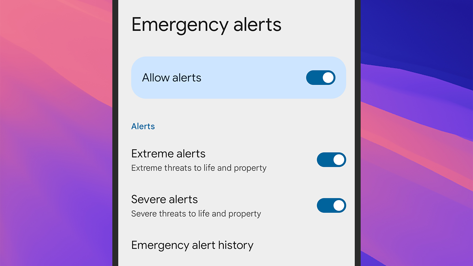 Emergency alert configuration of the United Kingdom on Android