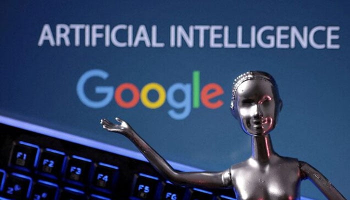 The Google logo and the words of artificial intelligence of ia are seen in this illustration taken, May 4, 2023. - Reuters