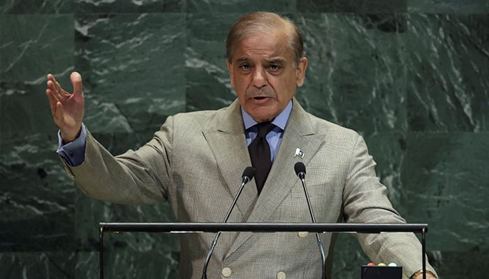 Prime Minister Shehbaz Sharif addresses the 80th General Assembly of the United Nations at the UN Headquarters in New York City, USA., September 26, 2025. - Reuters