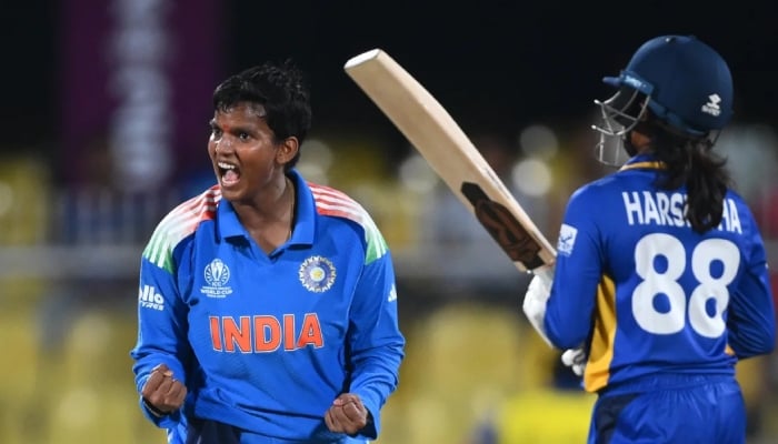 Decepti Sharma of India celebrates after a Wickt during his World Cup 2025 World Cup game against Sri Lanka at the Barsapara Cricket Stadium, Guwahati, September 30, 2025. - ICC