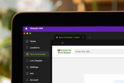IPVANISH safe browser in a laptop application application