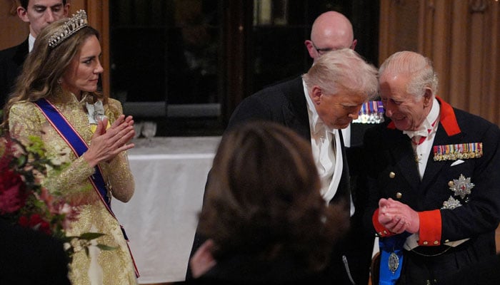 The Princess of Wales, the president of the United States, Donald Trump and King Carlos III, at the state banquet for the president of the United States and the first lady Melania Trump in Windsor Castle, Berkshire, the first day of her second state visit to the United Kingdom, on Wednesday, September 17, 2025. Yui Mok/Pool through Reuters through Reuters.