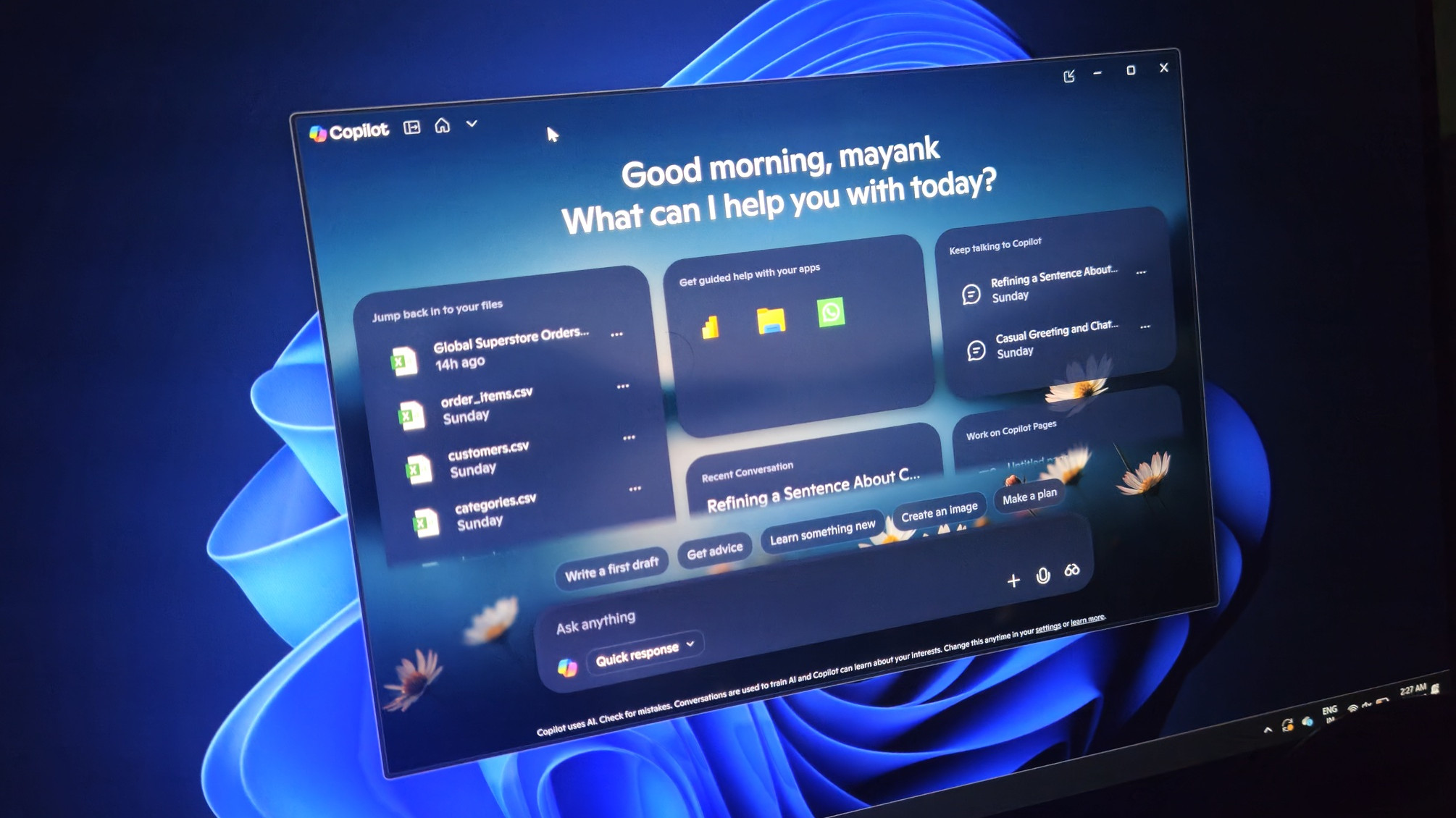 Windows 11 co -pilot application with redesign home page