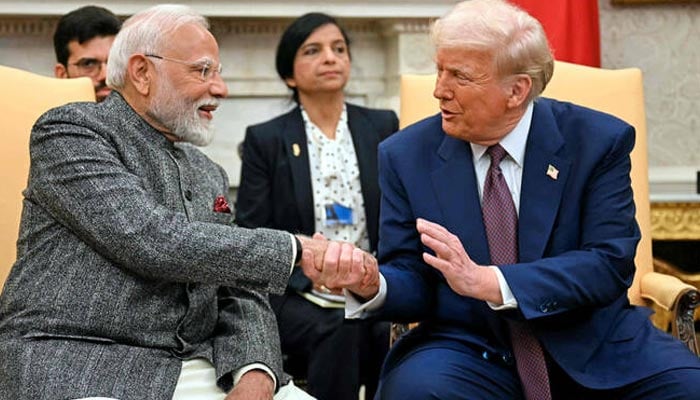 Indian prime minister, Narendra Modi, shakes hand with US president Donald Trump (right) at the White House in Washington, DC, on February 13, 2025. - AFP