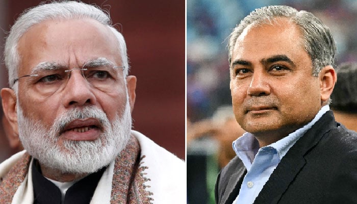 This collage shows the chief of Acco Mohsin Naqvi (right) and the Indian Prime Minister Narendra Modi. - AFP/Reuters